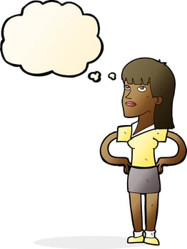 cartoon woman with hands on hips with thought bubble vector