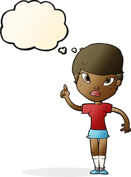cartoon woman with idea with thought bubble vector