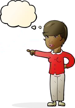 cartoon woman pointing finger of blame with thought bubble vector