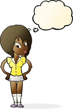 cartoon woman with hands on hips with thought bubble vector