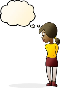 cartoon pretty girl with thought bubble vector
