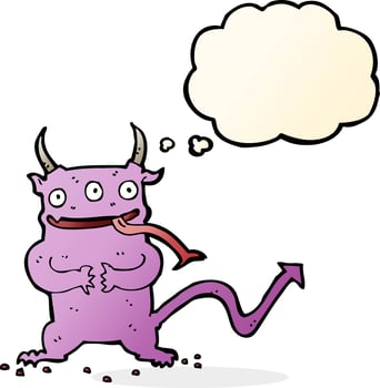 cartoon little demon with thought bubble vector