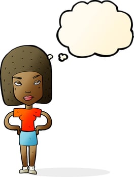 cartoon annoyed woman with thought bubble vector