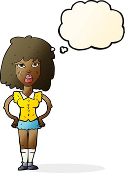 cartoon woman been in fight with thought bubble vector