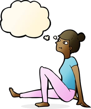 cartoon woman sitting with thought bubble vector