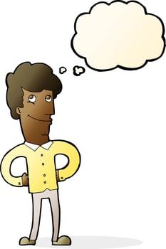 cartoon happy man with thought bubble vector