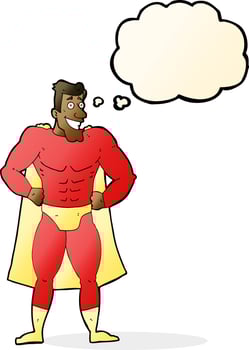cartoon superhero with thought bubble vector