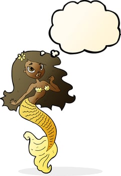 cartoon pretty mermaid with thought bubble vector