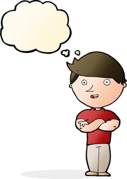 cartoon happy man with thought bubble vector
