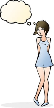 cartoon pretty woman in dress with thought bubble vector