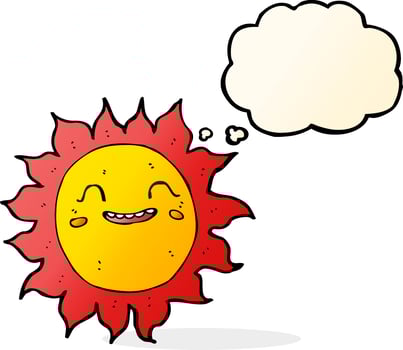 cartoon happy sun with thought bubble vector