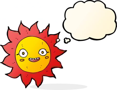 cartoon happy sun with thought bubble vector