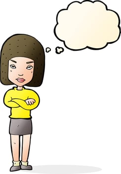 cartoon woman with crossed arms with thought bubble vector