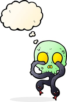 cartoon skull with snakes with thought bubble vector