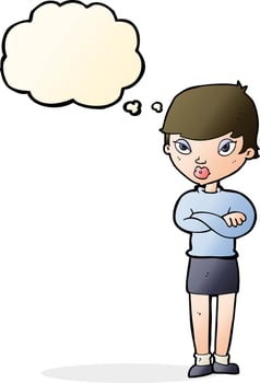 cartoon annoyed woman with thought bubble vector