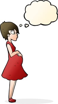 cartoon pregnant woman with thought bubble vector