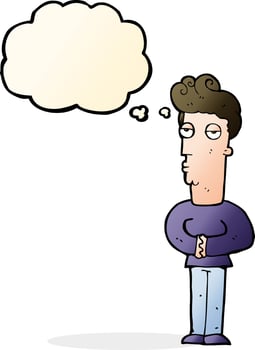 cartoon jaded man with thought bubble vector