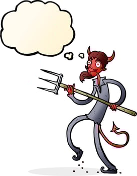cartoon devil with pitchfork with thought bubble vector