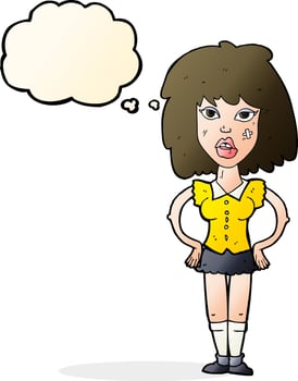 cartoon woman been in fight with thought bubble vector