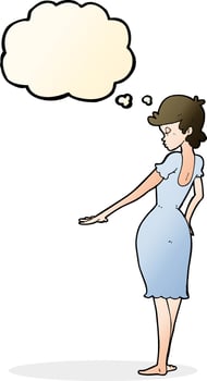 cartoon pretty woman looking at nails with thought bubble vector