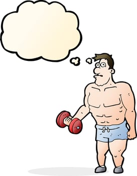 cartoon man lifting weights with thought bubble vector