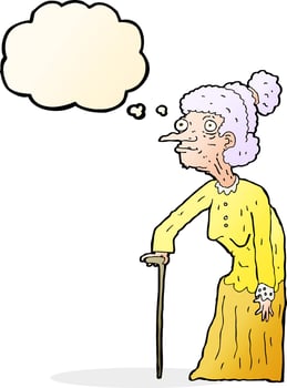 cartoon old woman with thought bubble vector
