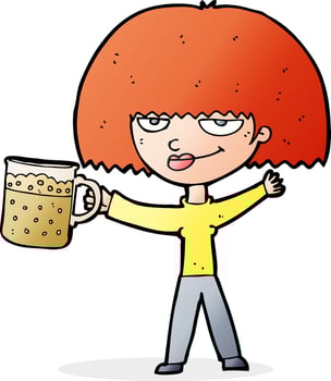cartoon woman with mug of beer vector