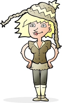 cartoon woman wearing winter hat vector