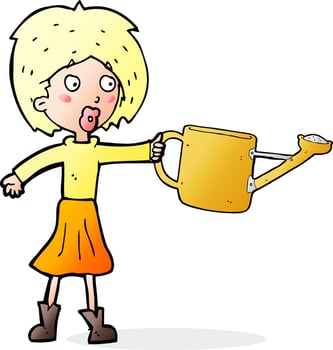 cartoon woman with watering can vector