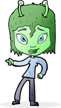cartoon alien woman vector