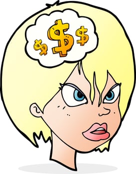 cartoon woman thinking about money vector