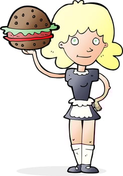 cartoon waitress with burger vector