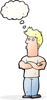 cartoon man with folded arms with thought bubble vector