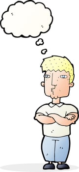 cartoon man with crossed arms with thought bubble vector