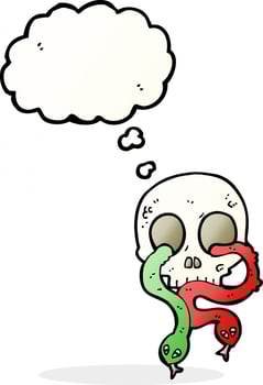cartoon skull with snakes with thought bubble vector