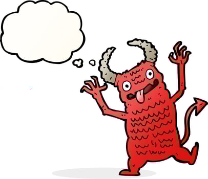 cartoon demon with thought bubble vector