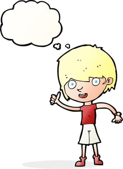 cartoon boy with positive attitude with thought bubble vector