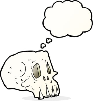 cartoon spooky skull with thought bubble vector