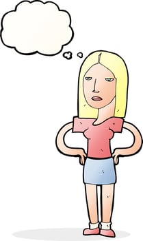cartoon woman with hands on hips with thought bubble vector