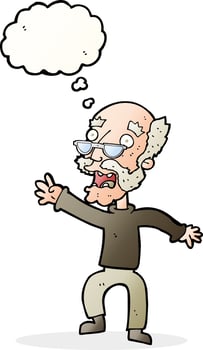 cartoon frightened old man with thought bubble vector