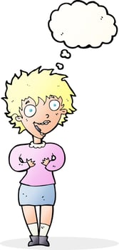 cartoon excited woman with thought bubble vector