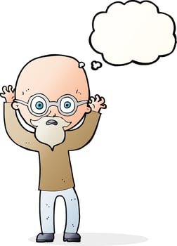 cartoon stressed bald man with thought bubble vector