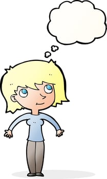 cartoon woman shrugging with thought bubble vector