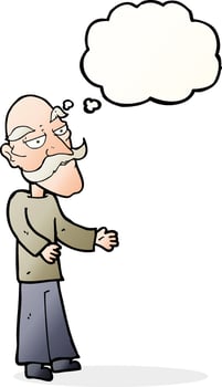 cartoon old man with mustache with thought bubble vector
