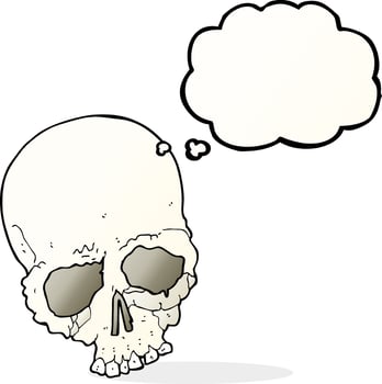 cartoon spooky old skull with thought bubble vector
