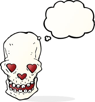 cartoon skull with love heart eyes with thought bubble vector