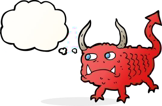 cartoon little demon with thought bubble vector
