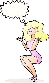 cartoon attractive woman sitting with thought bubble vector