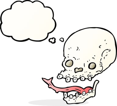 cartoon spooky skull with thought bubble vector