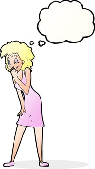 cartoon woman laughing with thought bubble vector
